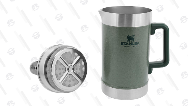 The Stanley Classic Stay Hot French Press can hold 48 ounces of coffee, and keep it hot for hours on end, making it great for larger camping groups.